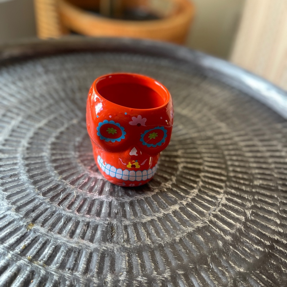 Small tealight holder or planter day of the dead skull Handpainted ceramic